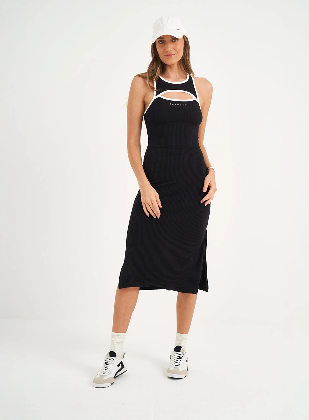 Vestido Midi Slim Fit Canelado Preto