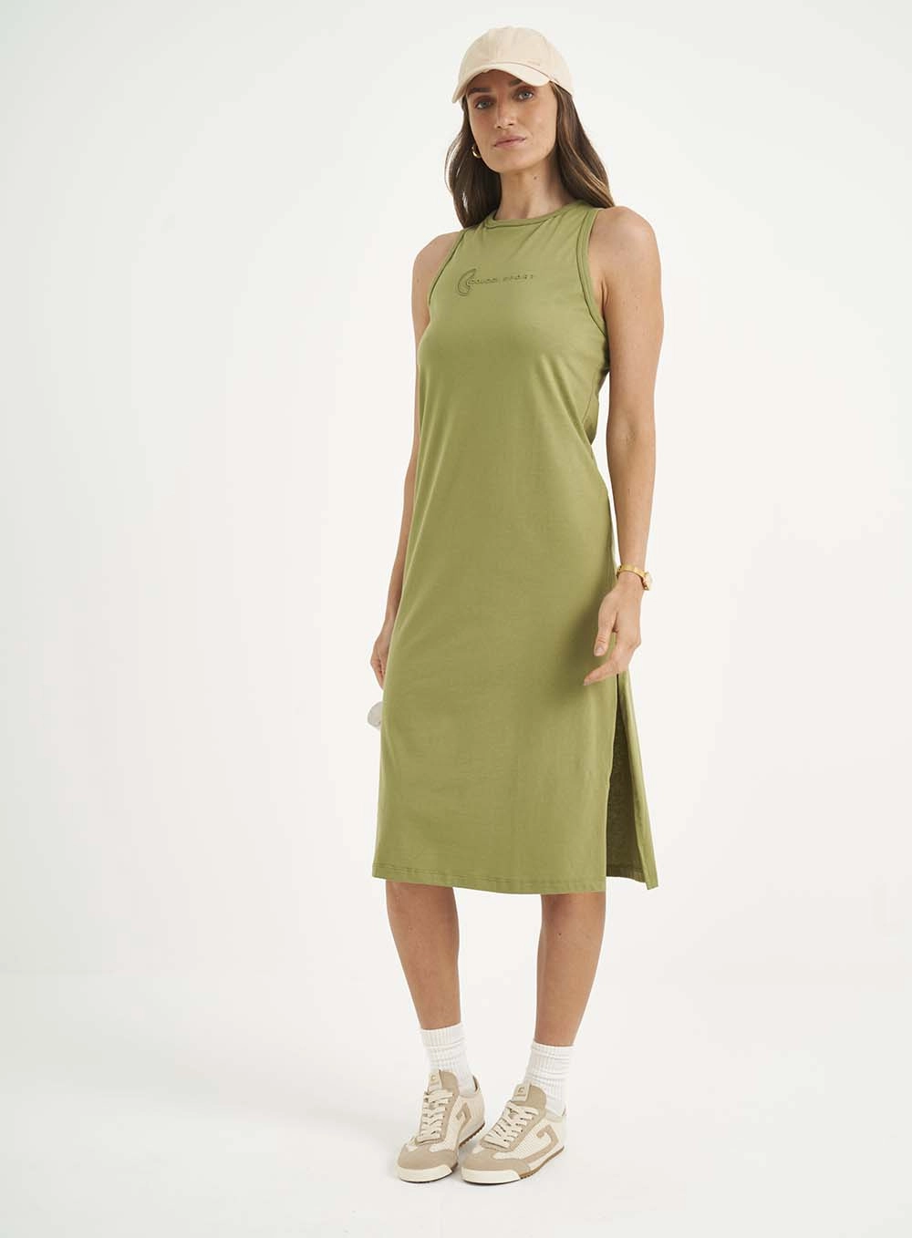 Vestido Midi Com Fenda Verde