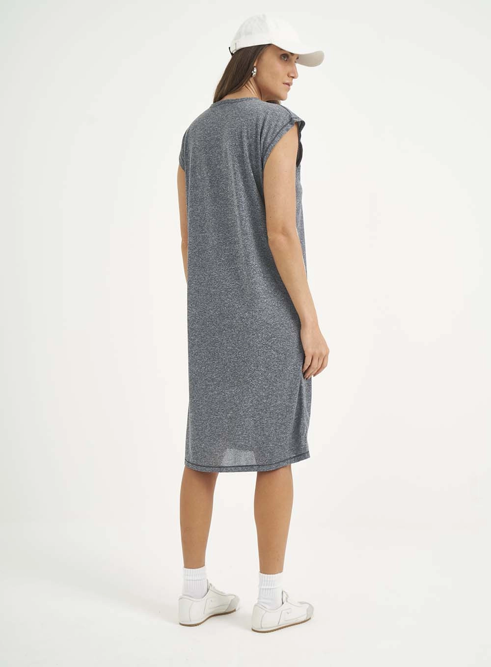 Vestido T-shirt Com Listras Laterais Cinza