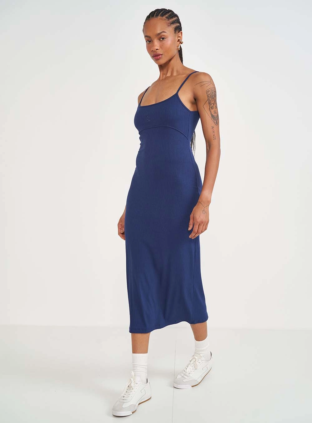 Vestido Midi Slim Canelado Azul
