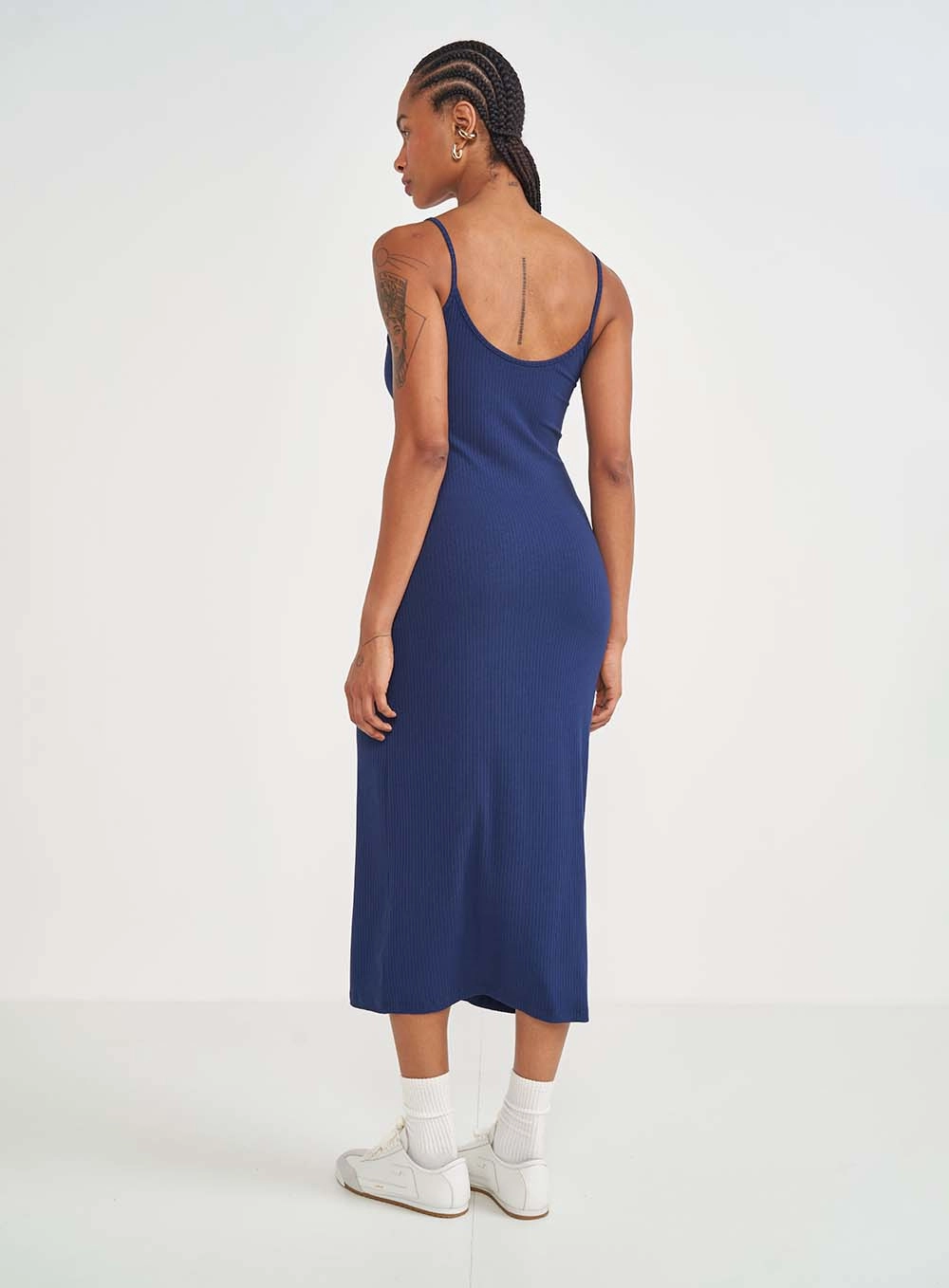 Vestido Midi Slim Canelado Azul