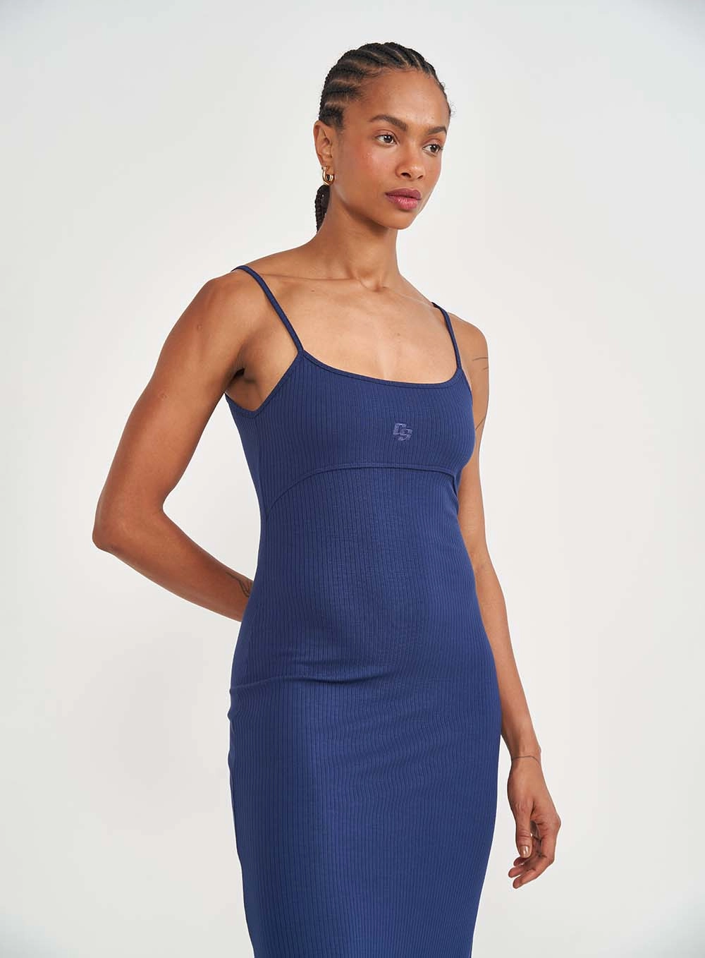 Vestido Midi Slim Canelado Azul