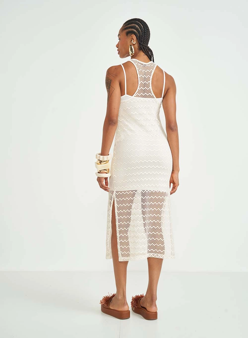 Vestido Midi Loose Com Transparência Off