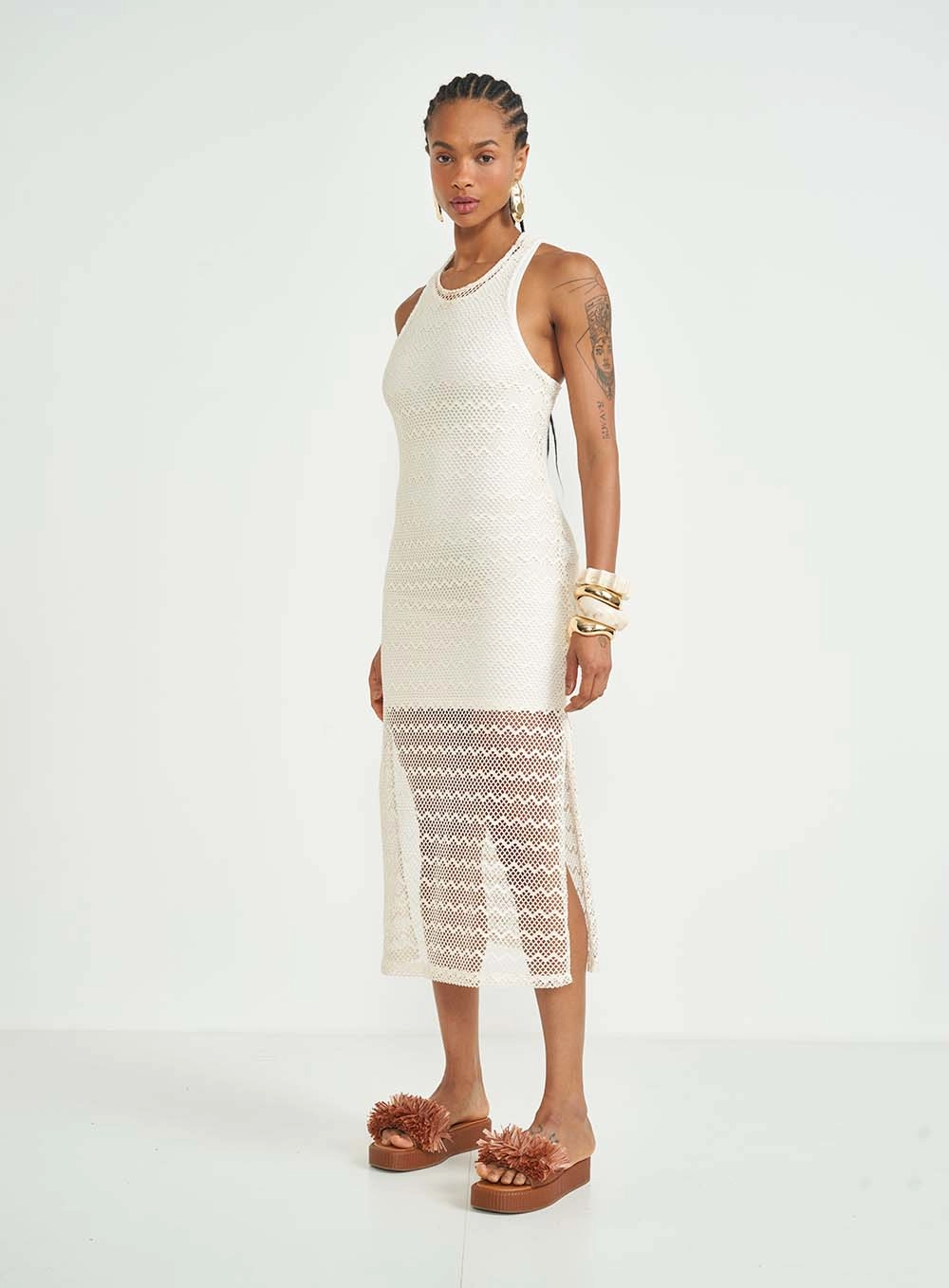 Vestido Midi Loose Com Transparência Off