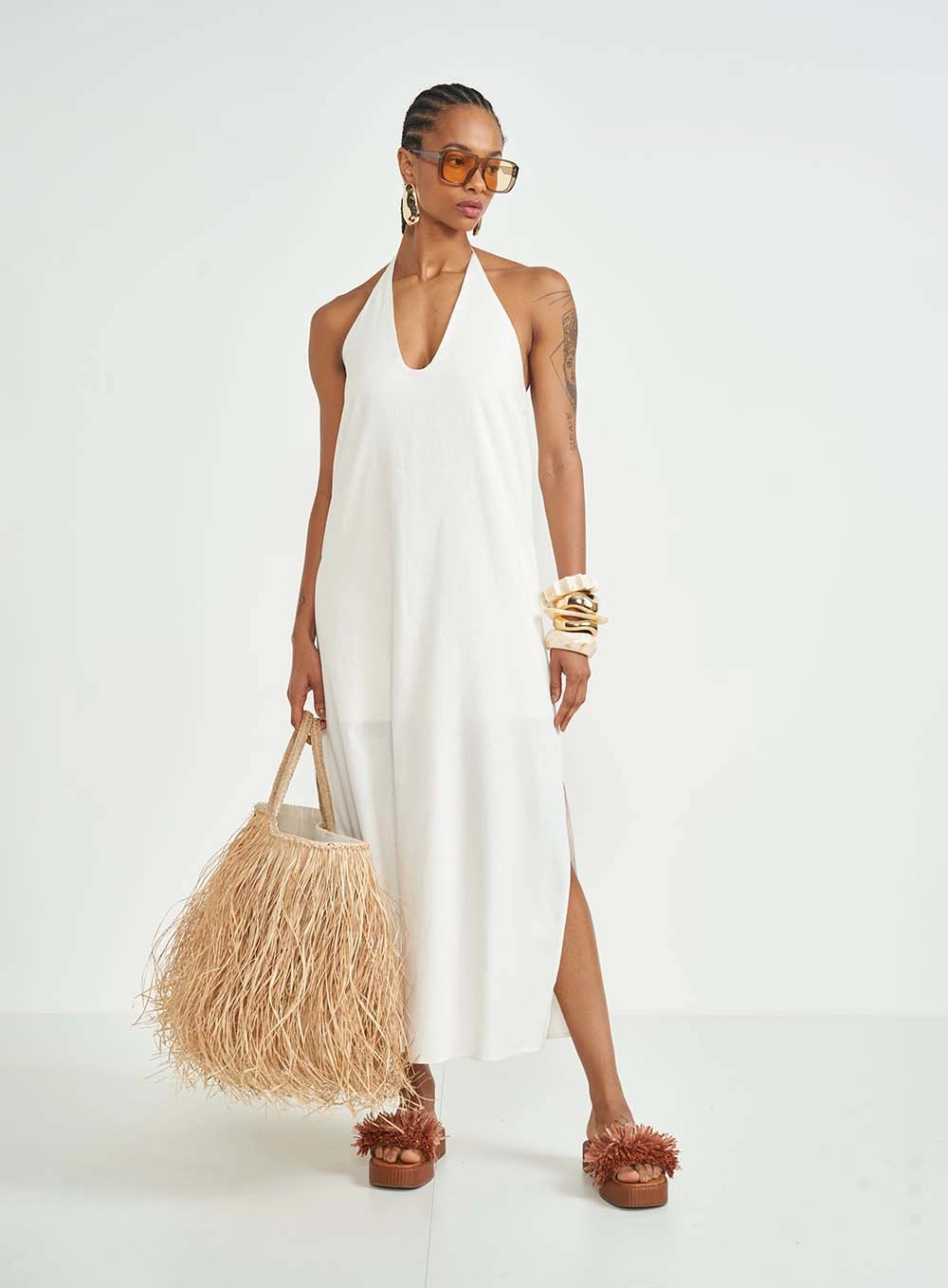 Vestido Midi Loose Com Amarração Off-Shell
