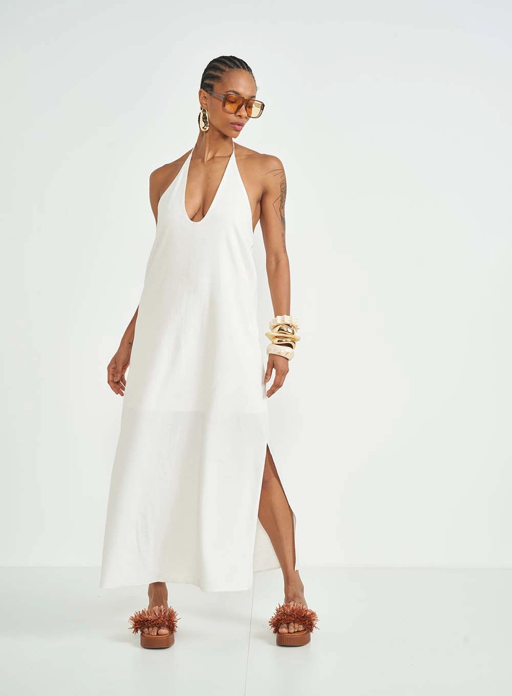 Vestido Midi Loose Com Amarração Off-Shell