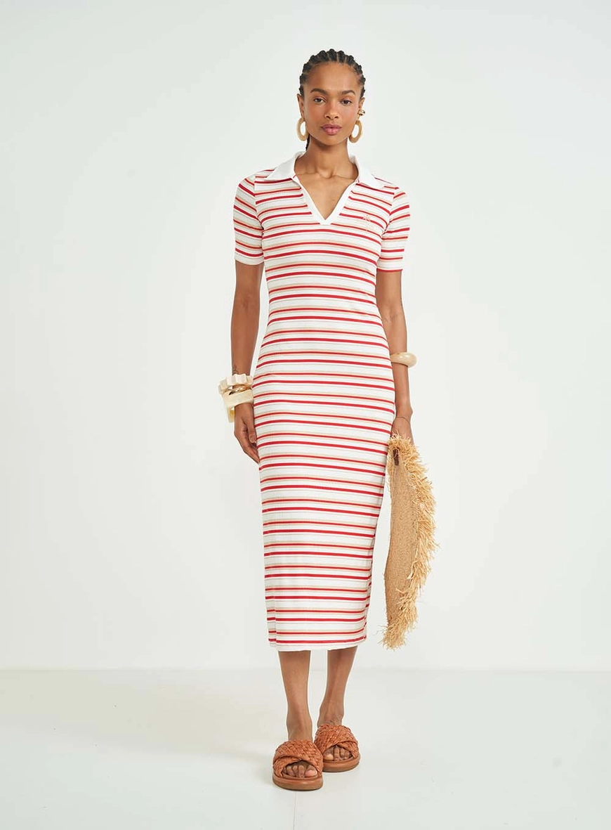Vestido Midi Slim Canelado Listrado