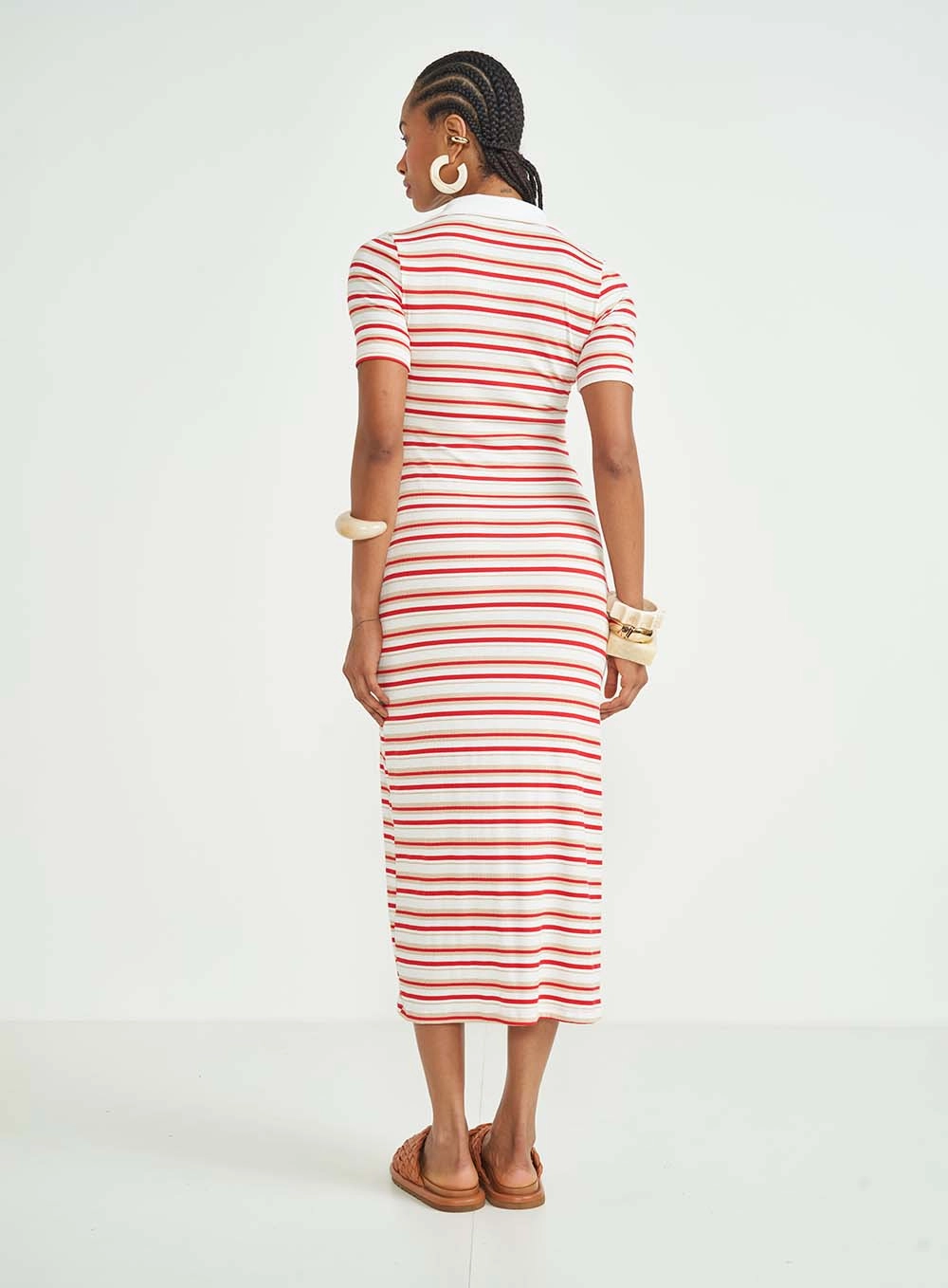 Vestido Midi Slim Canelado Listrado Estampados