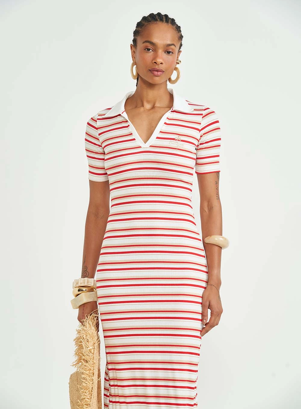 Vestido Midi Slim Canelado Listrado Estampados