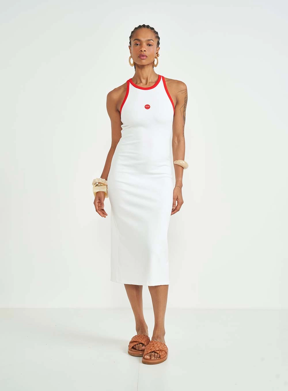 Vestido Midi Slim Canelado Contrast Off-Shell