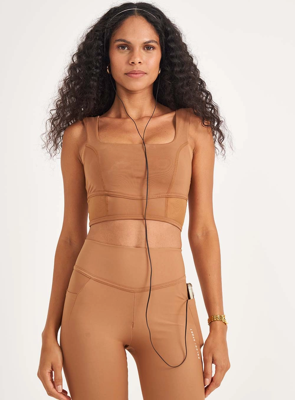 Top Slim Medium Detalhe Em Tule Marrom