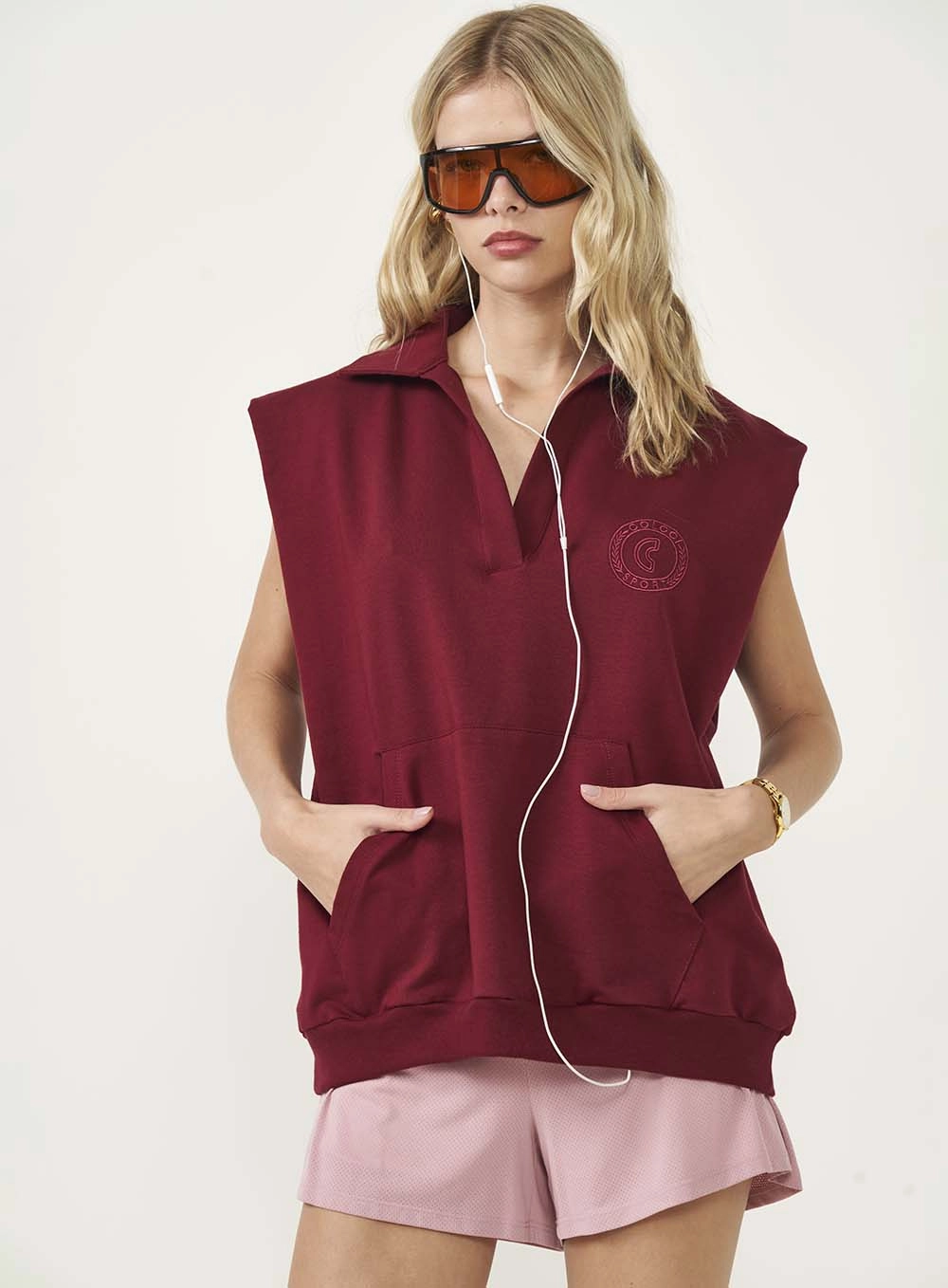 Colete Feminino Loose Moletinho Bordo