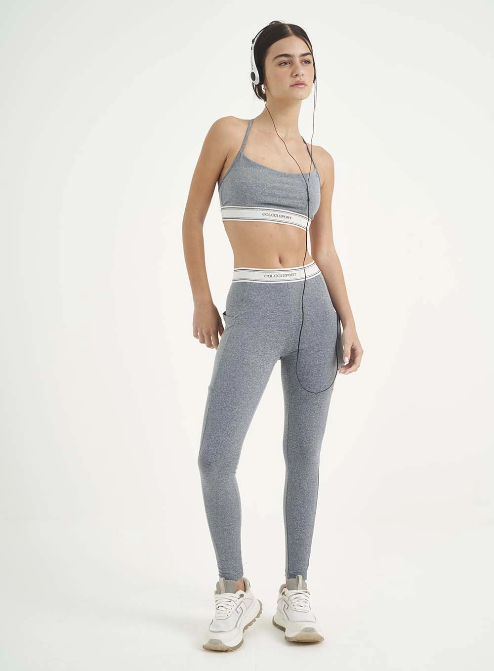 Conjunto Top E Calça Legging Mescla Cinza