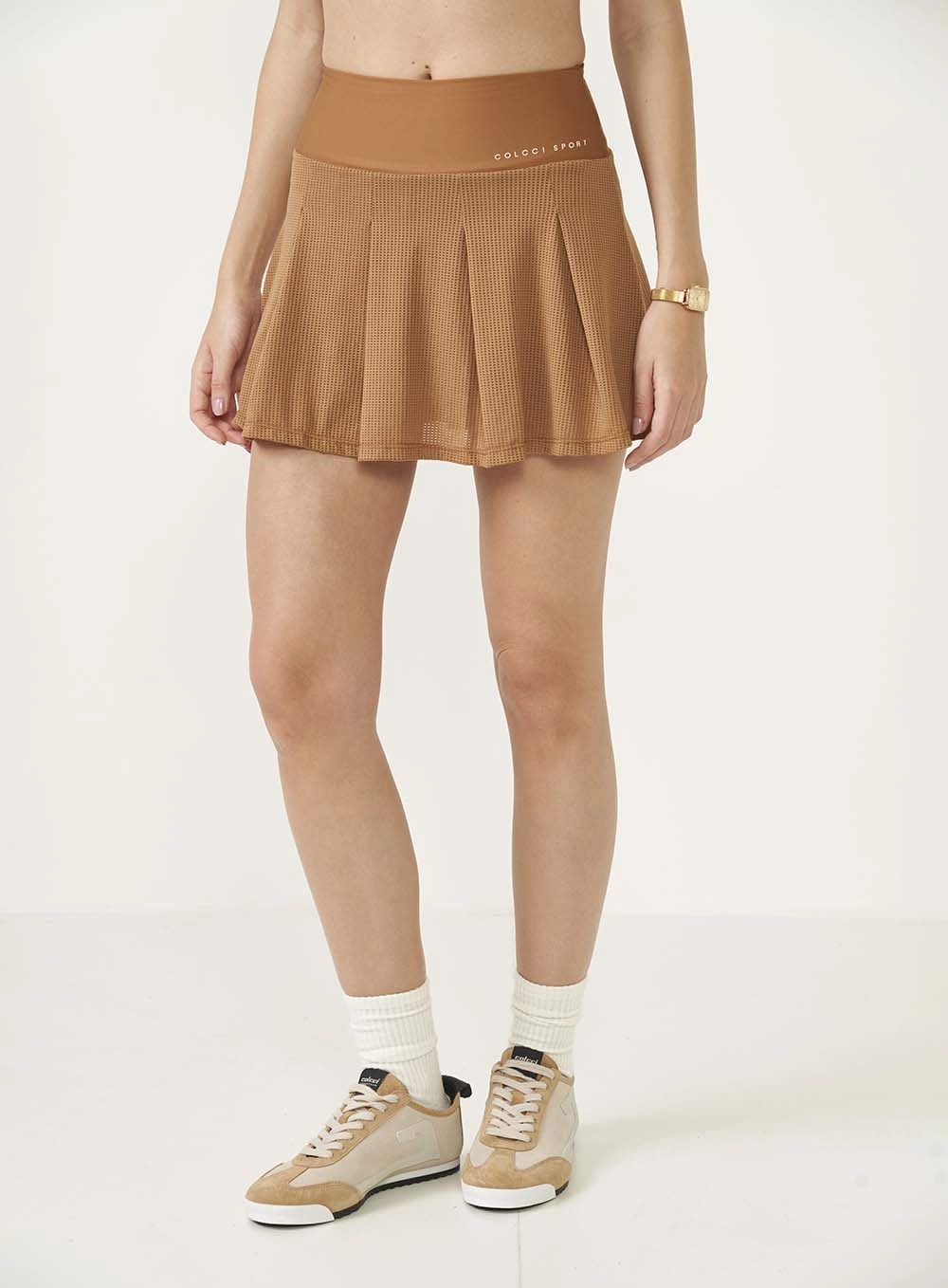 Short Saia Comfort Plissado Marrom
