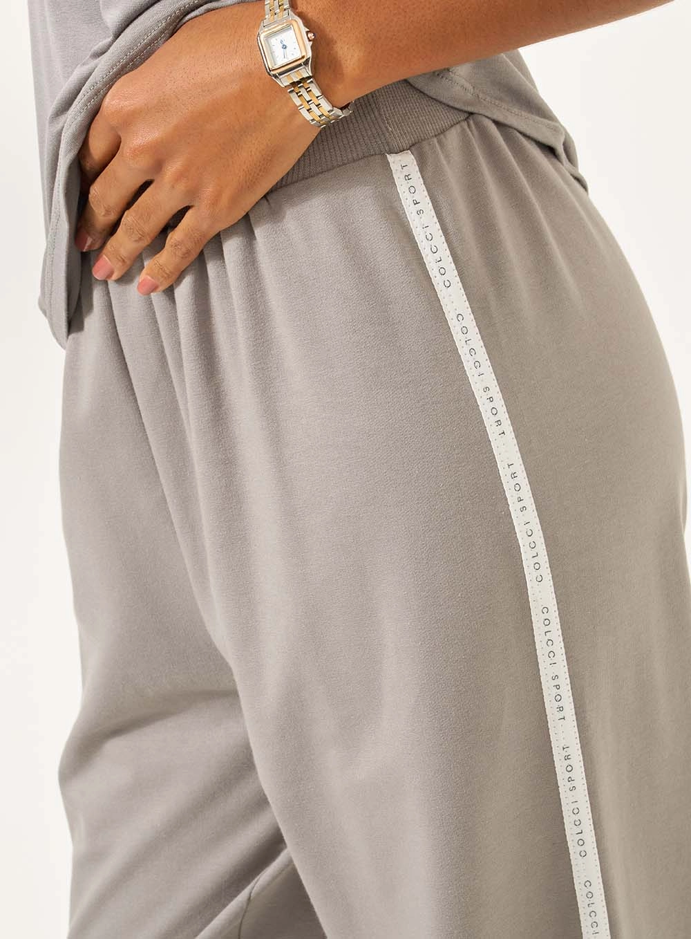 Calça Moletinho Reta Comfort Com Listra Lateral Cinza