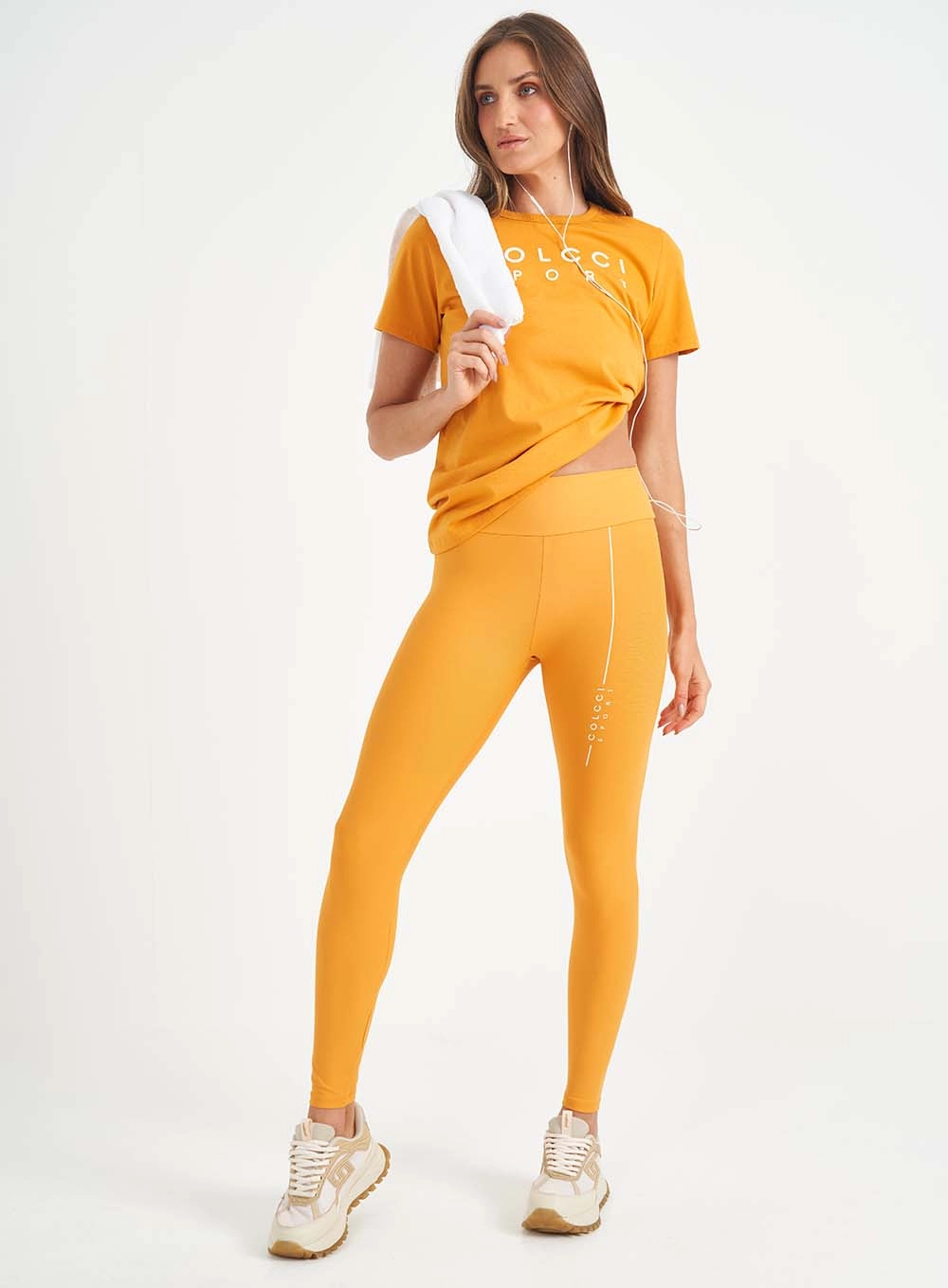 Calça Legging Slim Com Logo Minimalista Laranja