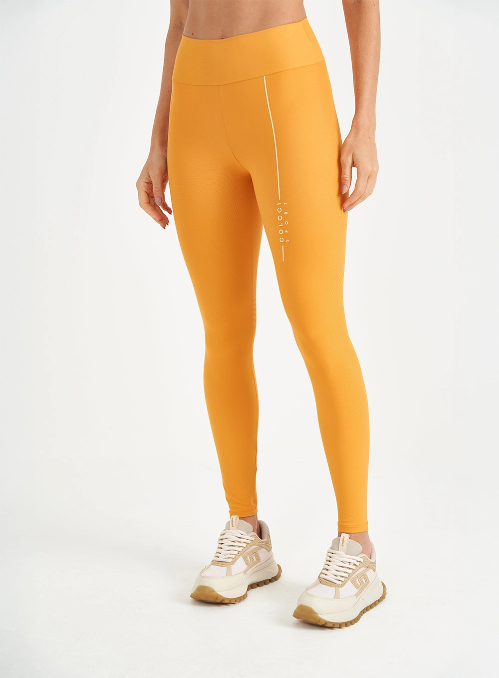 Calça Legging Slim Com Logo Minimalista Laranja