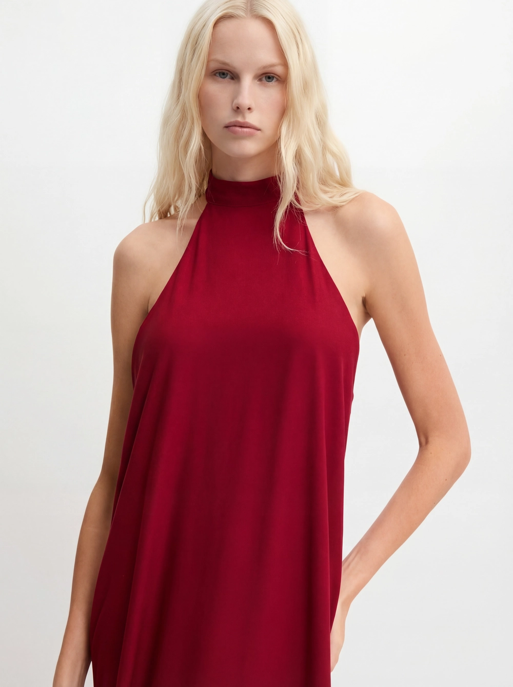 Vestido Longo Evasê Gola Alta Vermelho 4