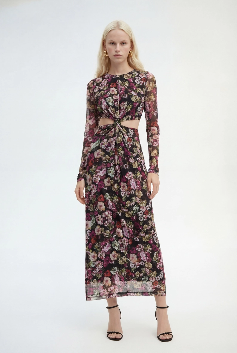 Vestido Tule Midi Slim Estampado Estampados 3