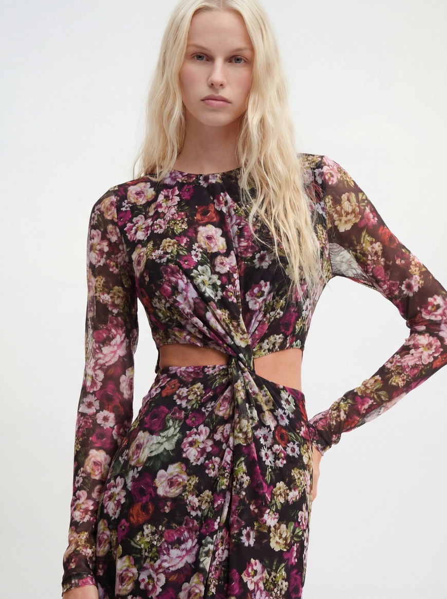 Vestido Tule Midi Slim Estampado Estampados 4