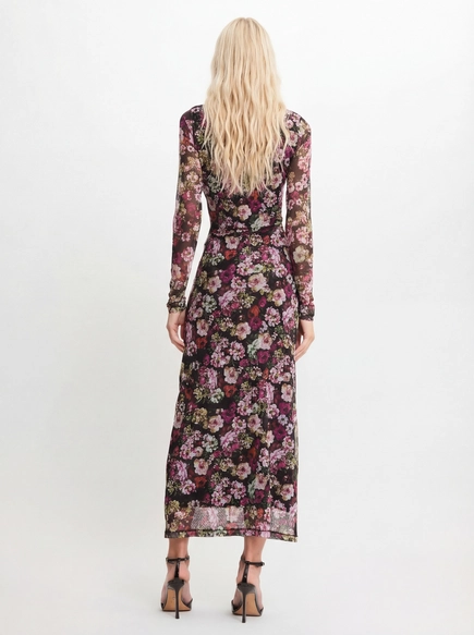 Vestido Tule Midi Slim Estampado