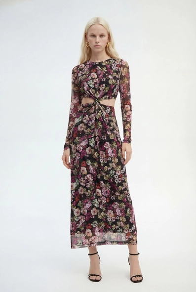 Vestido Tule Midi Slim Estampado