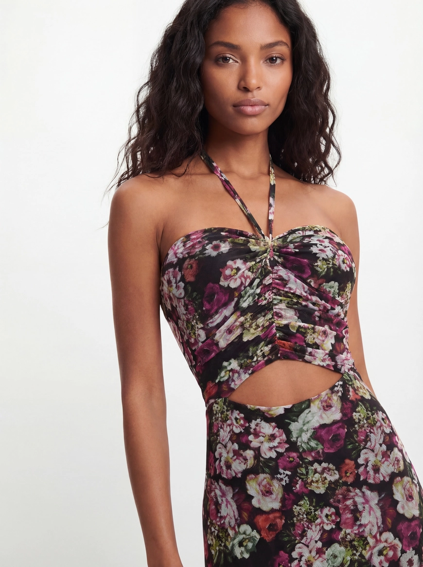 Vestido Tule Longo Godê Estampado Estampados 3