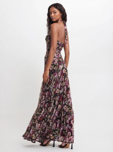Vestido Tule Longo Godê Estampado