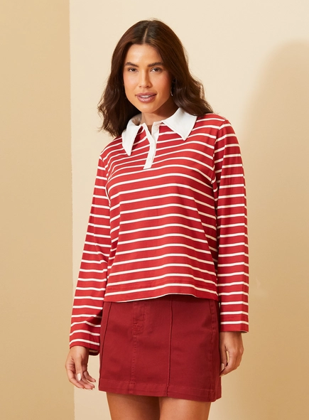 Polo Feminina Listrada Manga Longa