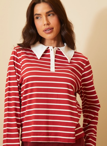 Polo Feminina Listrada Manga Longa
