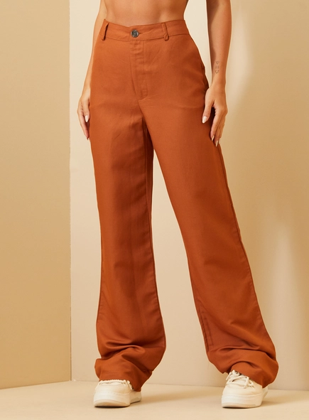 Calça Feminina Alfaiataria Wide Leg Com Linho