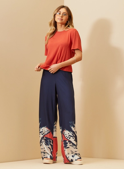 Calça Feminina Ampla Com Estampa