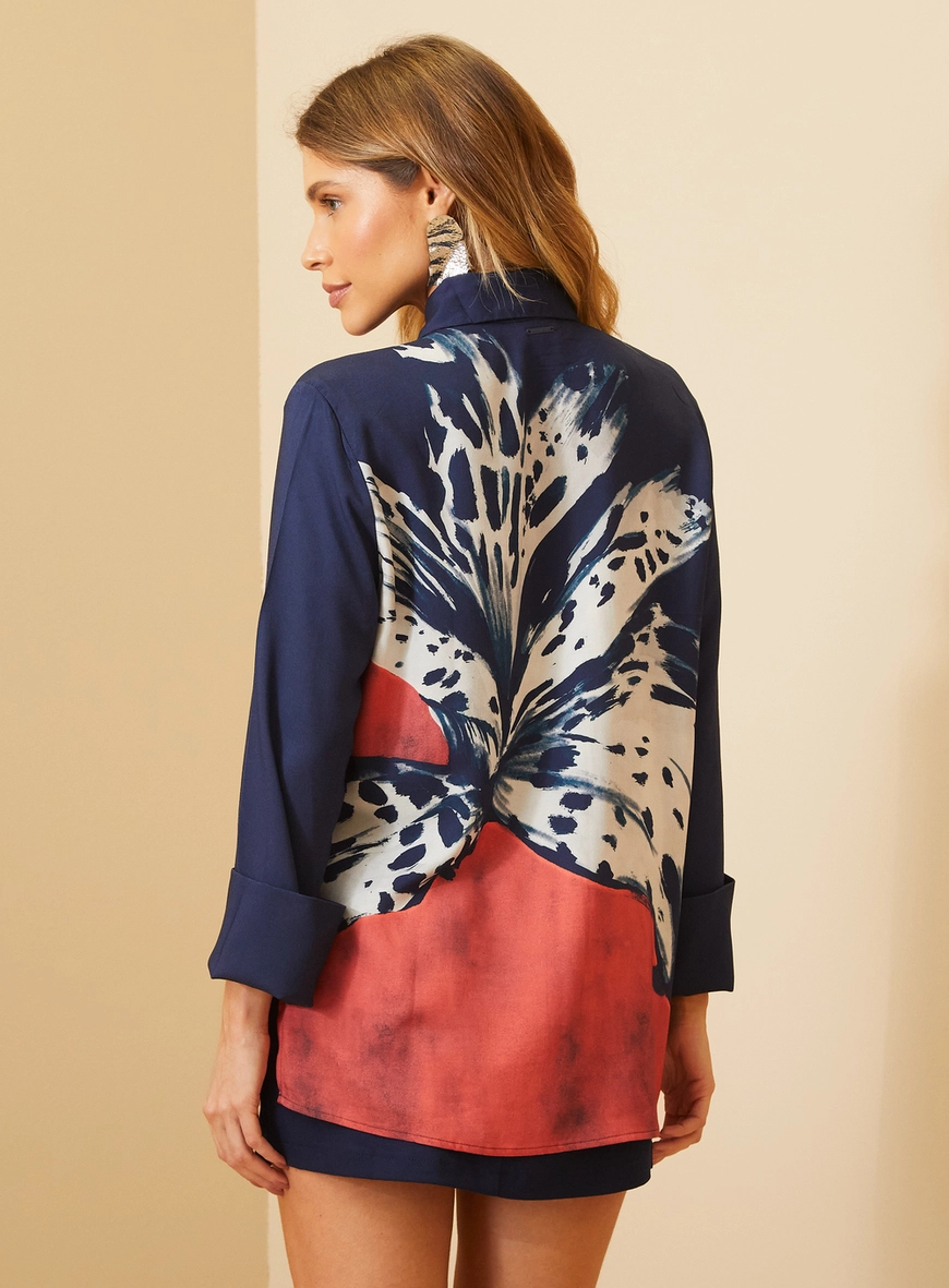 Camisa Alfaiataria Com Estampa Nas Costas Azul 3