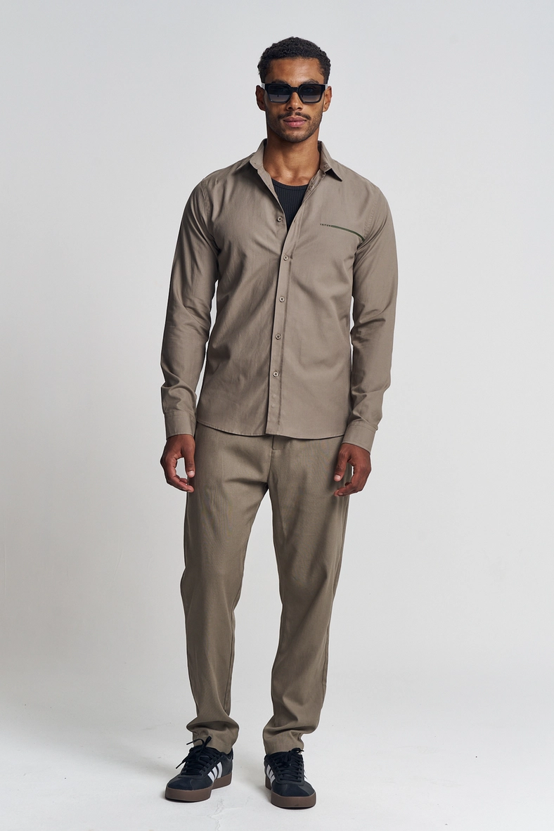 Camisa Masculina Com Detalhe Bordado - Casual Bege 4