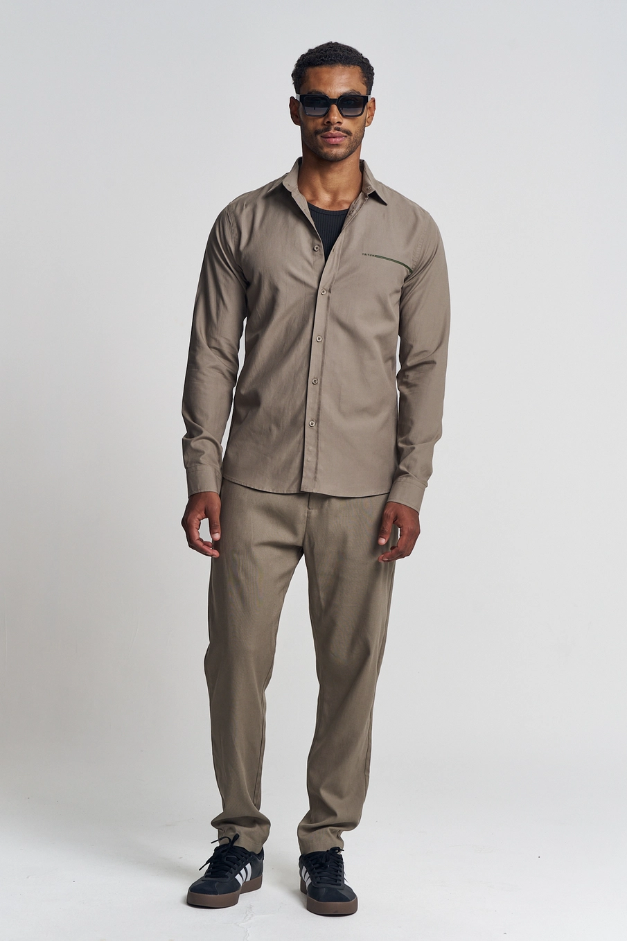 Camisa Masculina Com Detalhe Bordado - Casual Bege 4