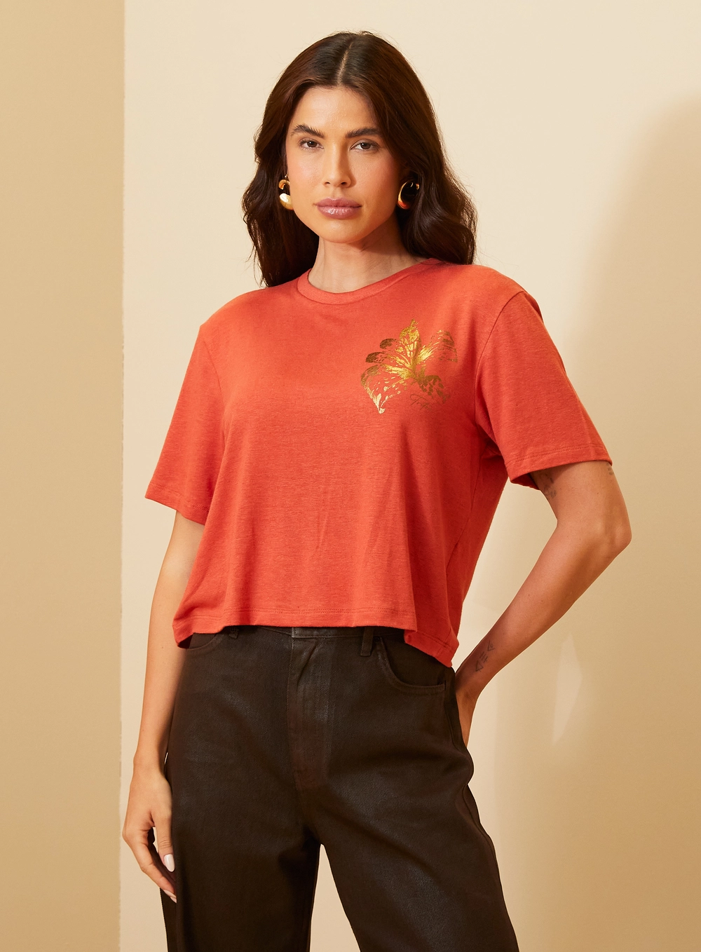 Camiseta Feminina Ampla Com Estampa Vermelho 1
