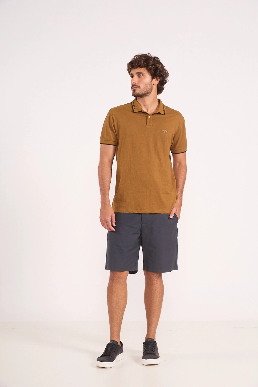 Polo Masculina Reta Casual Marrom