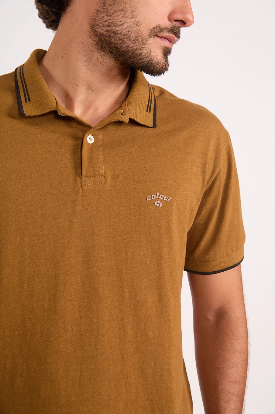 Polo Masculina Reta Casual Marrom