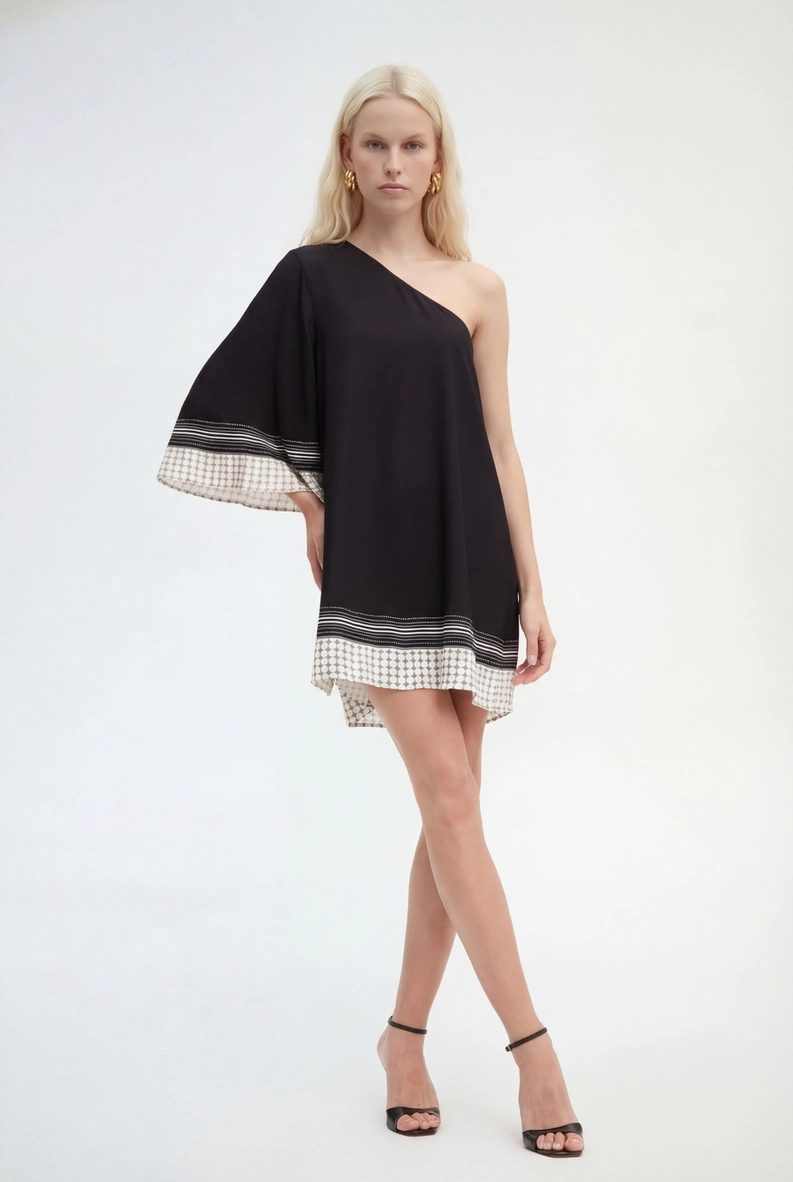 Vestido Curto Evasê Um Ombro Estampados 3