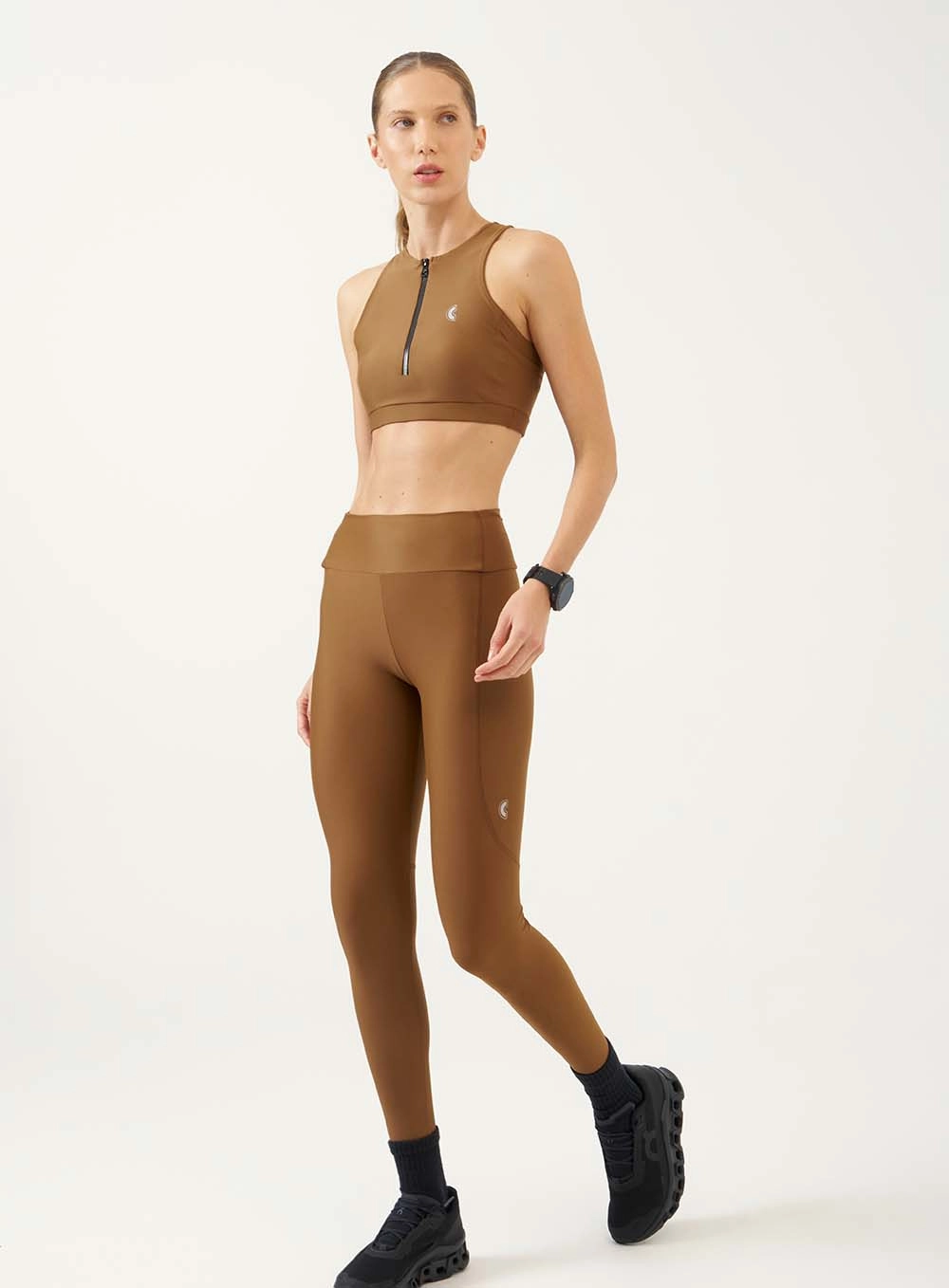 Top Cropped Slim Com Ziper Marrom