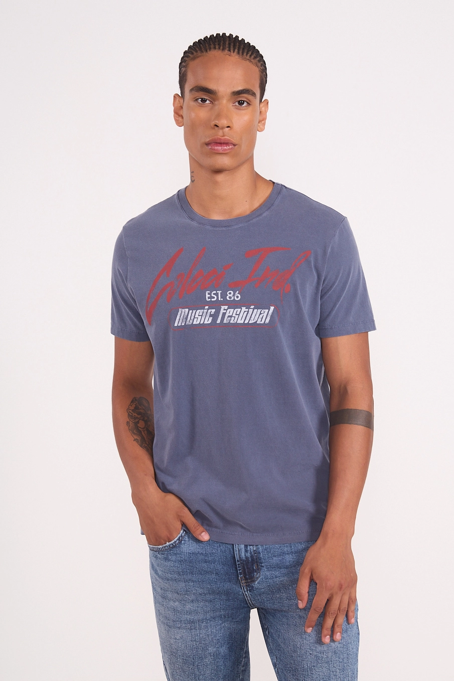 Camiseta Masculina Estonada Music Festival Azul
