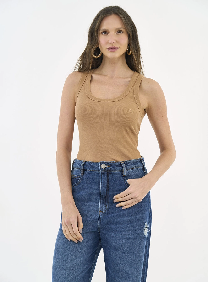 Blusa Regata Feminina Slim Algodão Canelada