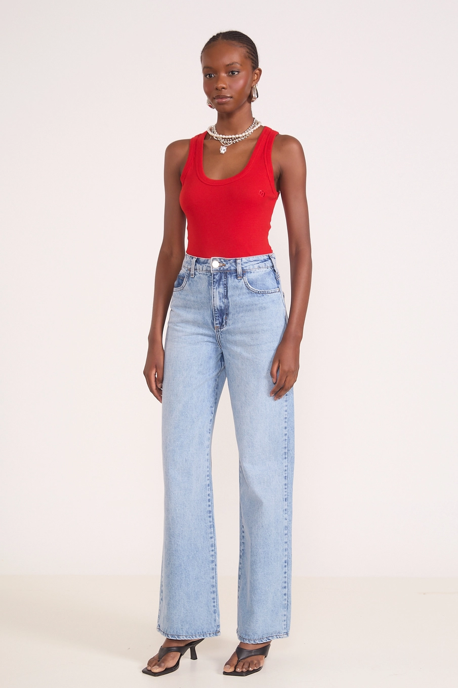 Blusa Regata Feminina Slim Algodão Canelada Vermelho