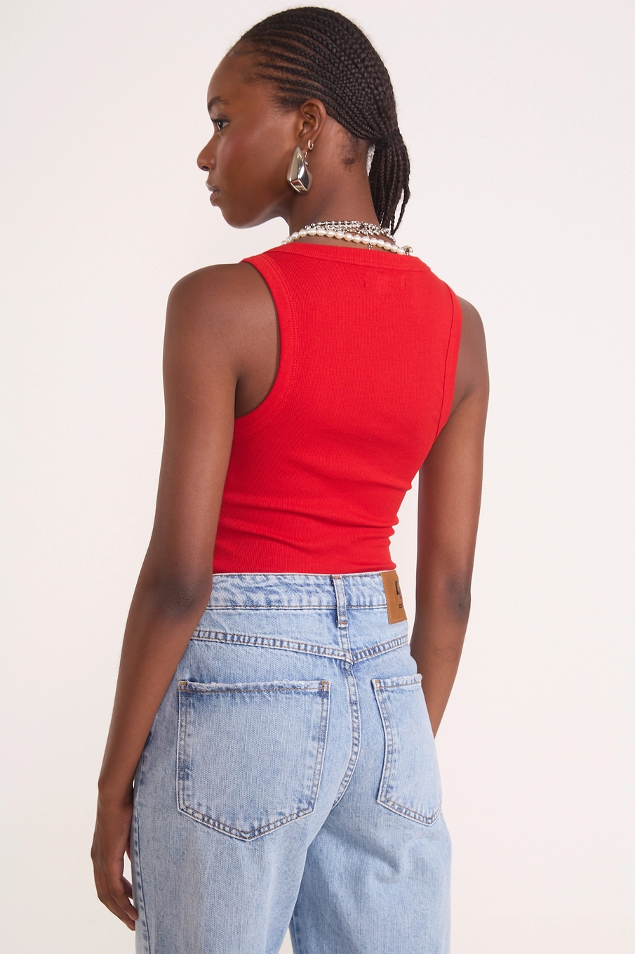 Blusa Regata Feminina Slim Algodão Canelada Vermelho
