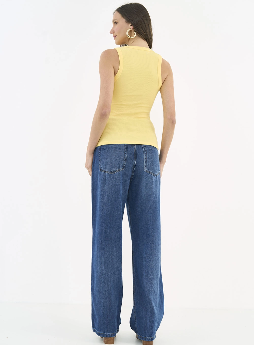 Blusa Regata Feminina Slim Algodão Canelada Amarelo
