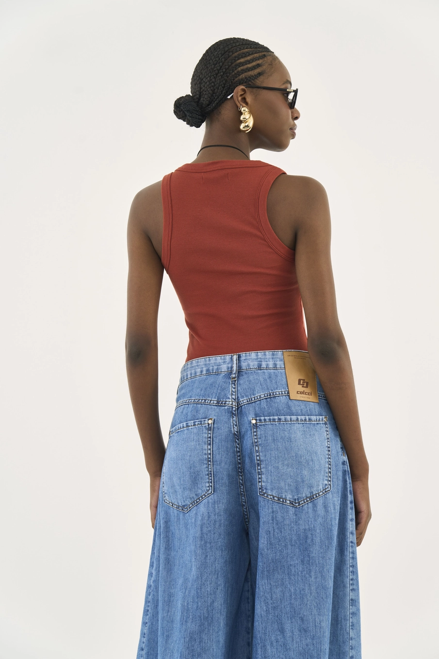 Blusa Regata Feminina Slim Algodão Canelada Marrom