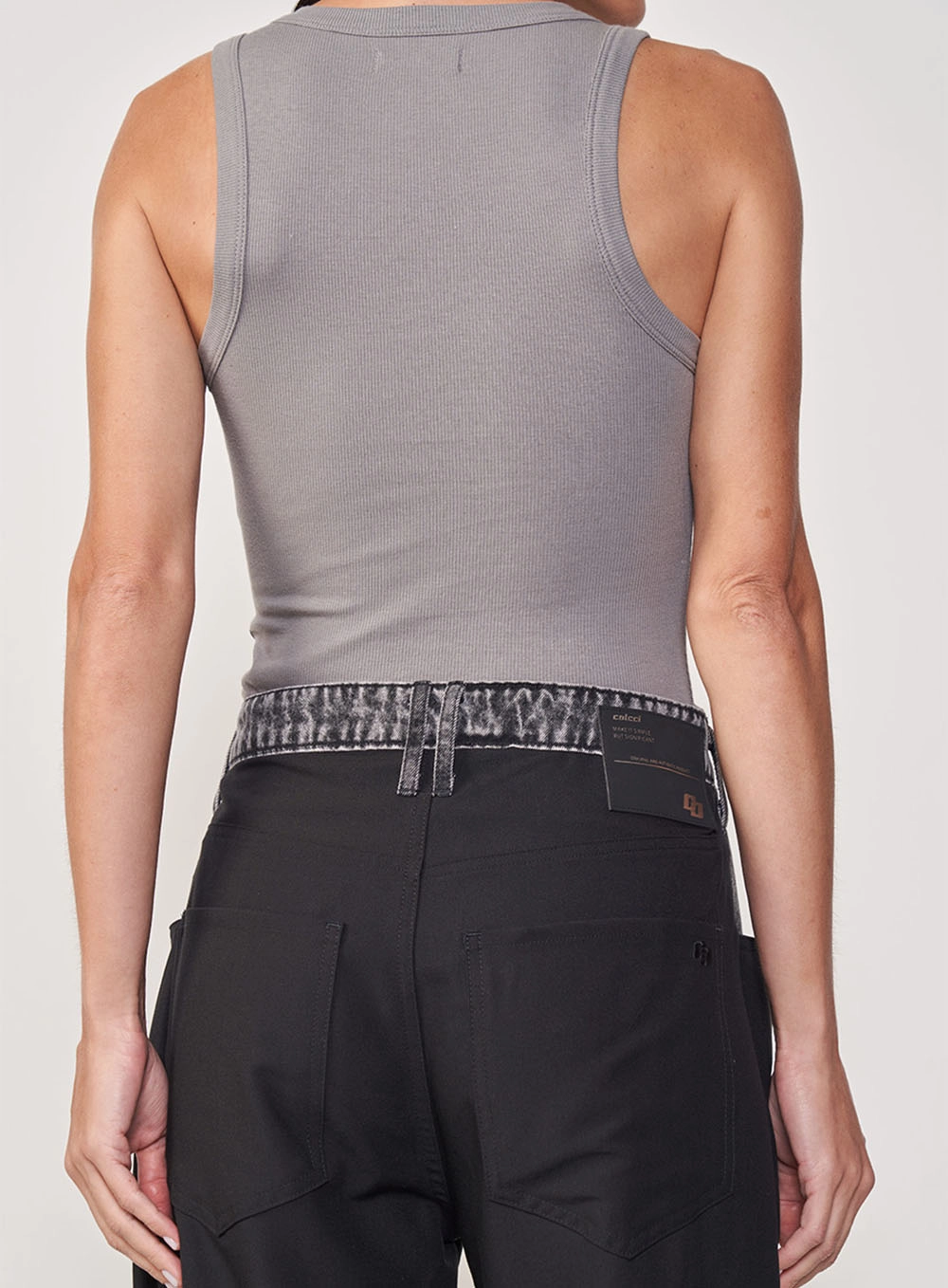 Blusa Regata Feminina Slim Algodão Canelada Cinza