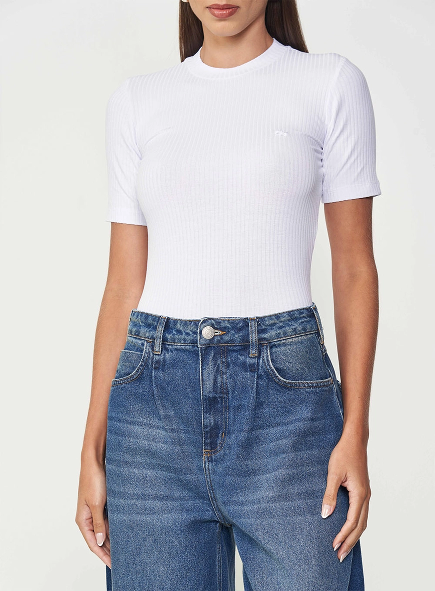 Blusa Feminina Slim Viscose Canelada Gola Alta
