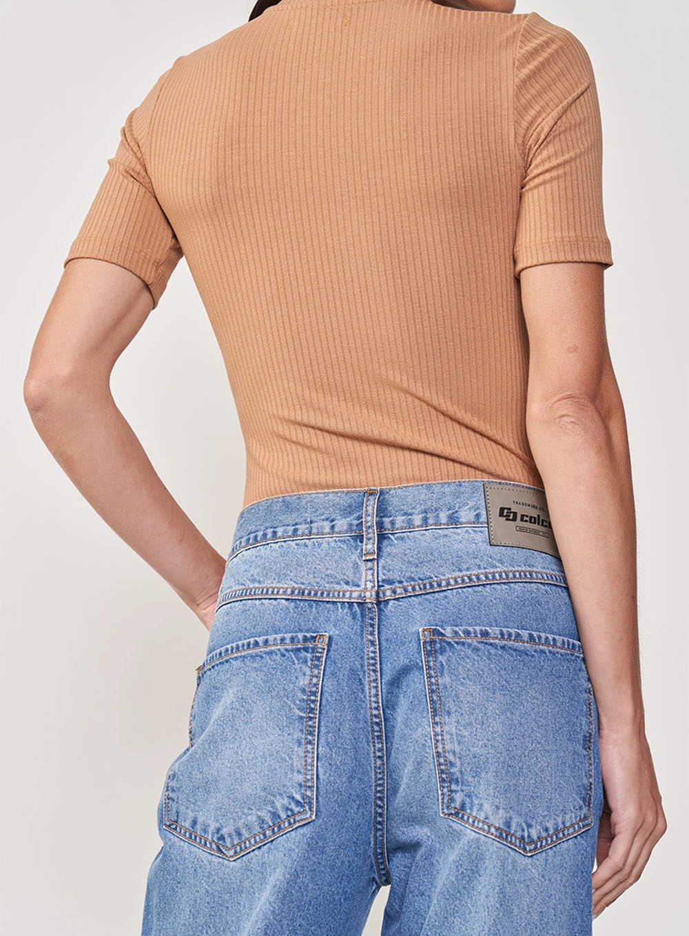 Blusa Feminina Slim Viscose Canelada Gola Alta Marrom Delle