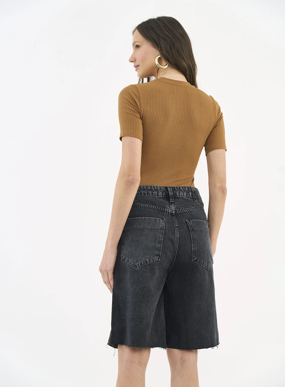 Blusa Feminina Slim Viscose Canelada Gola Alta Marrom Evermore